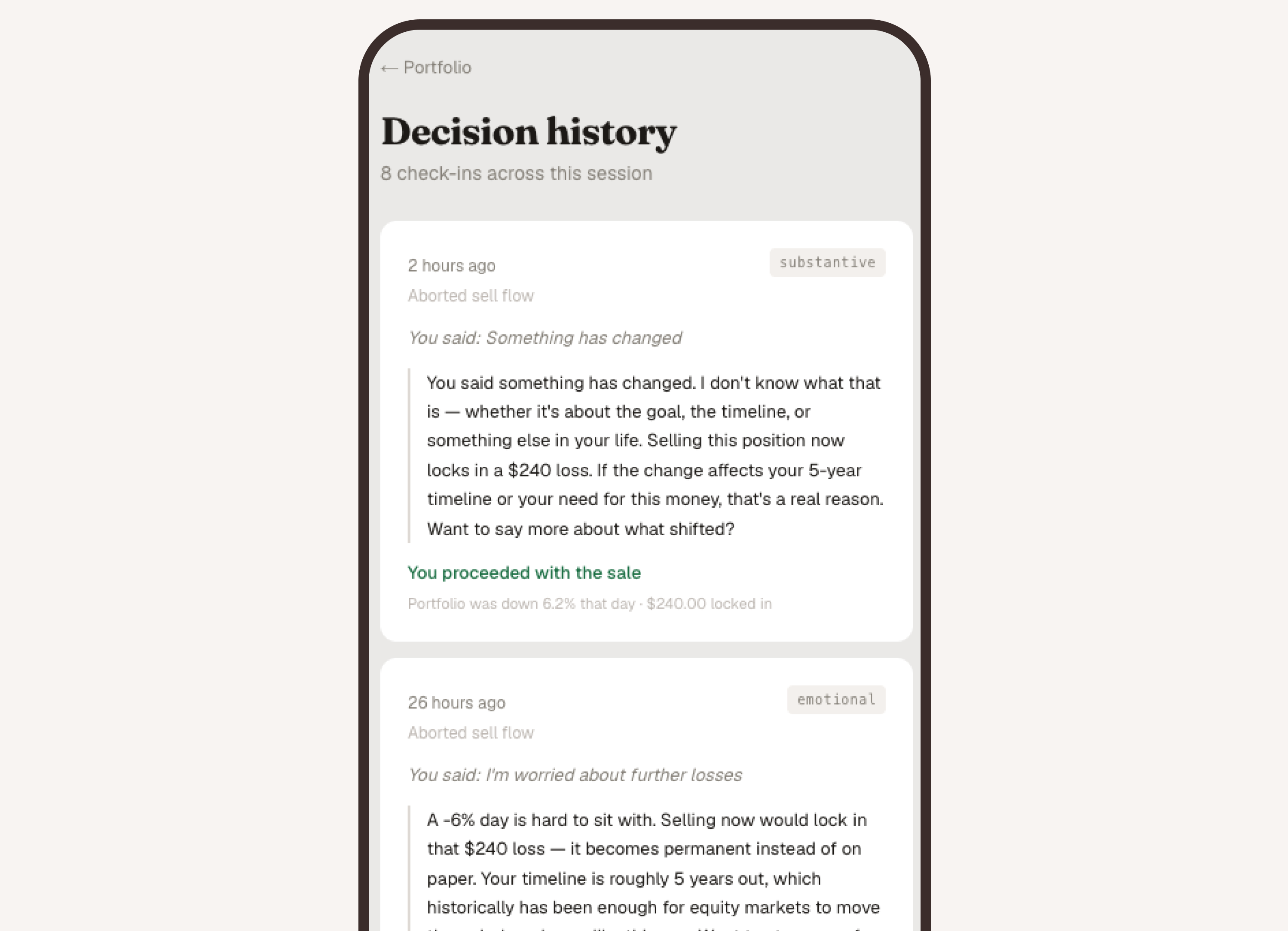 Check-in Agent decision log