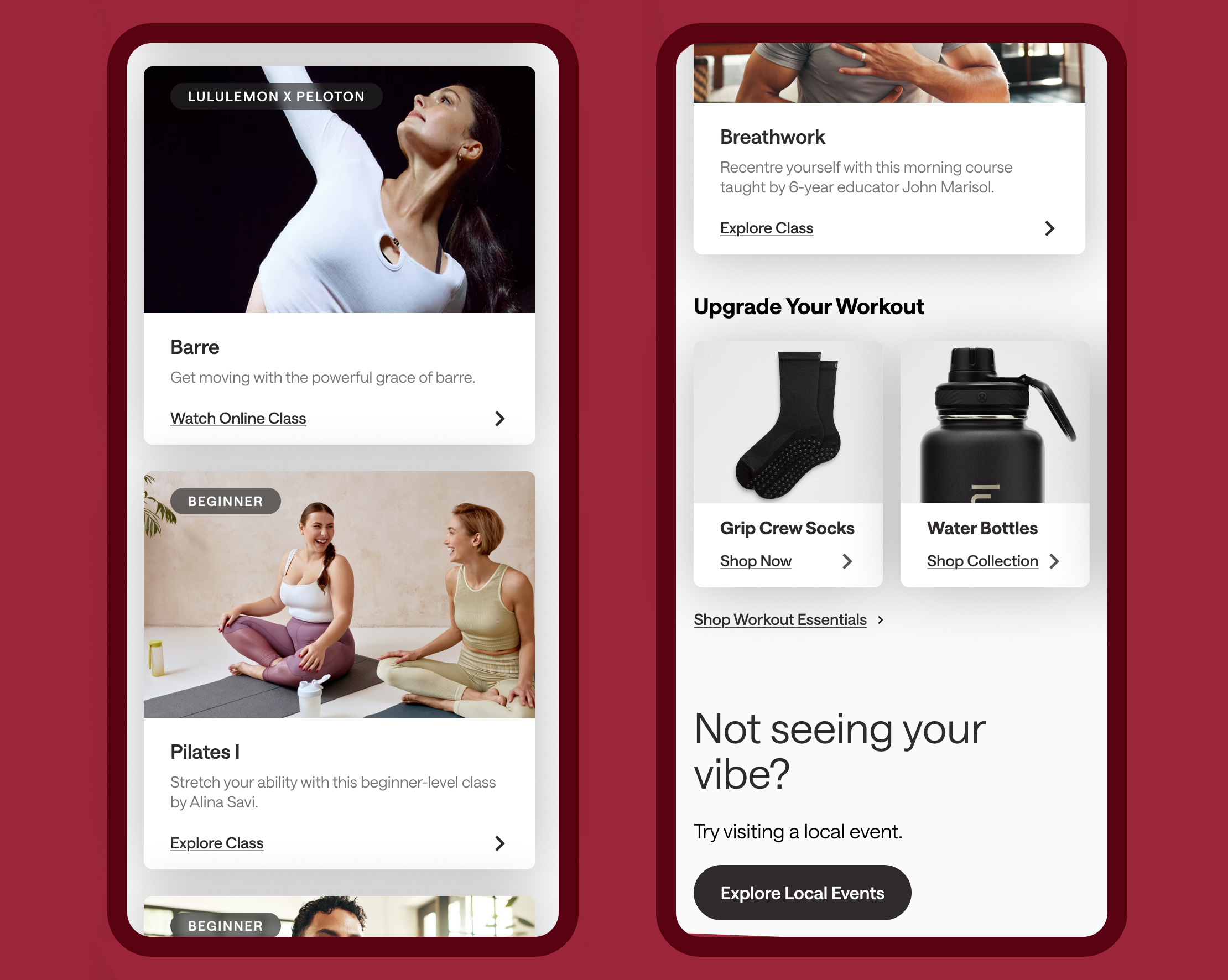 Redesigned For You screen — movement classes surfaced alongside product recommendations