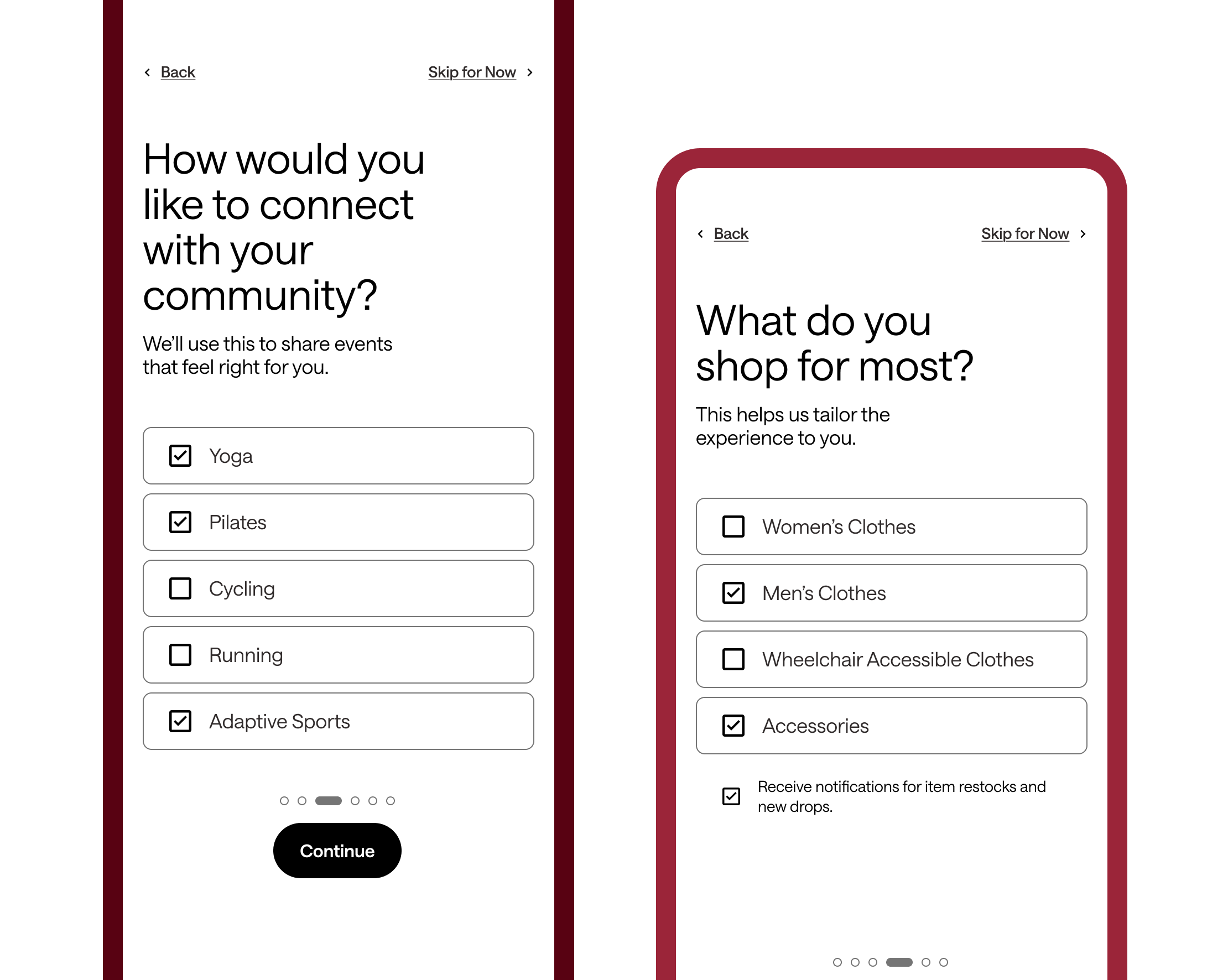 Lululemon redesigned onboarding flow — 12 screens from splash through personalisation and completion