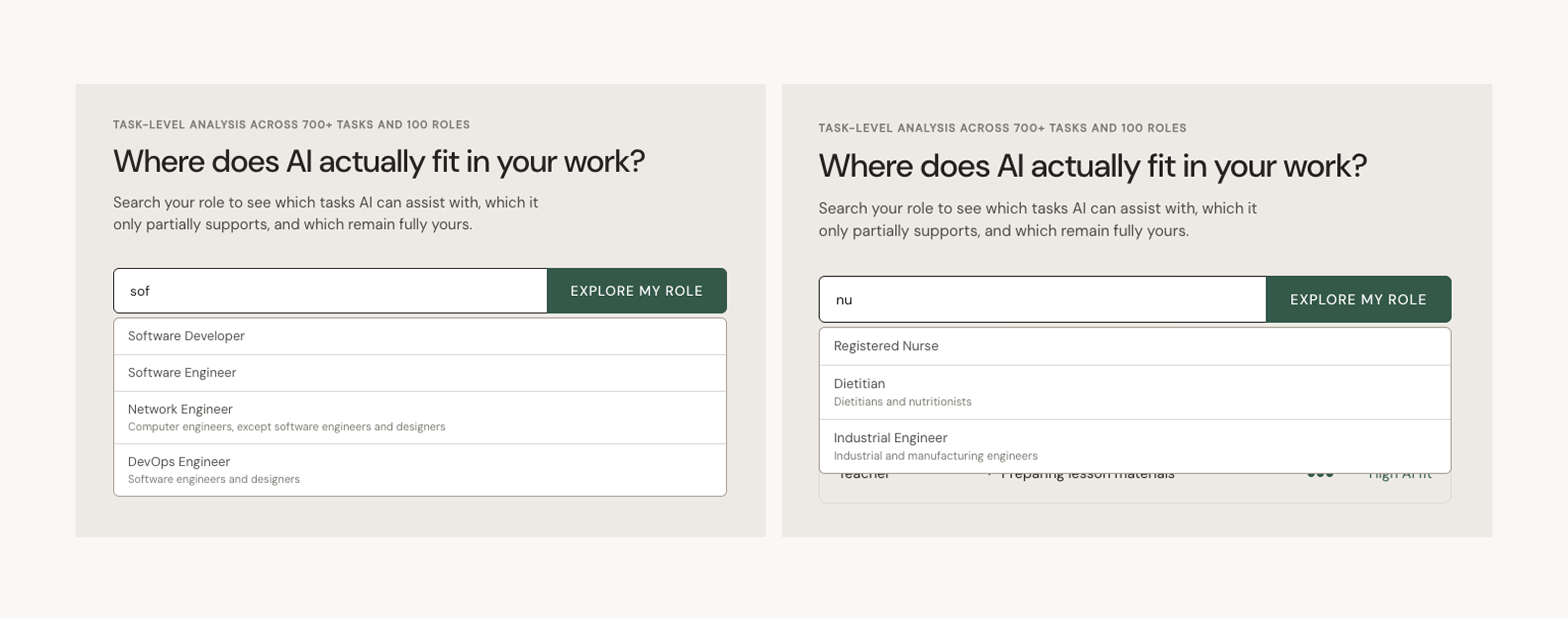 WorkMap search and role selection — role dropdown with NOC title matching